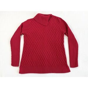 Lands' End Red‎ Basket Weave Fold Over Collar Sweater Valentine's Day Women's M